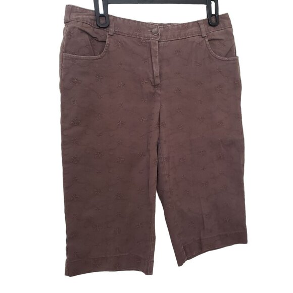 CounterParts Capri Pants Brown With Embroidery Size 12P Cotton/Spandex - Picture 1 of 6